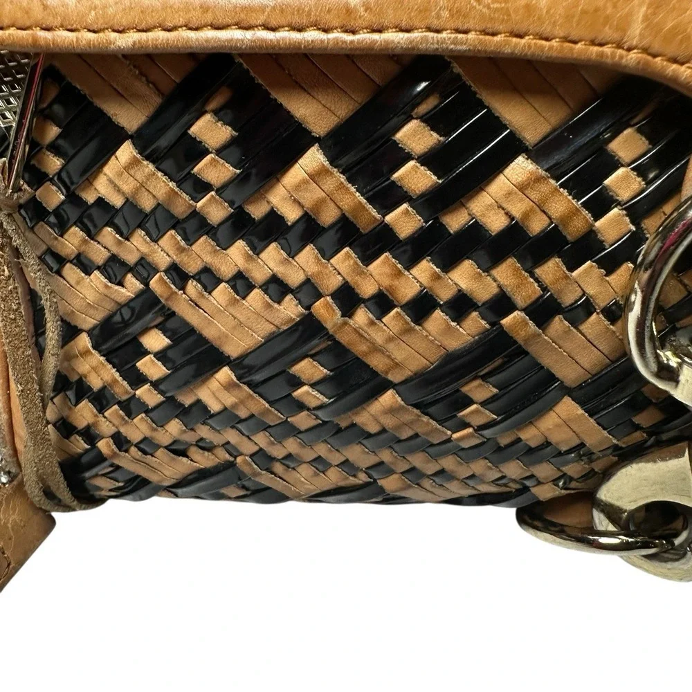 Rebecca Minkoff MAC Woven‎ Leather Crossbody Tan Black Chain Strap Shoulder Bag